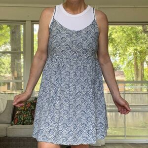 Paisley Babydoll Dress with Adjustable Spaghetti Straps Blue Women's Medium